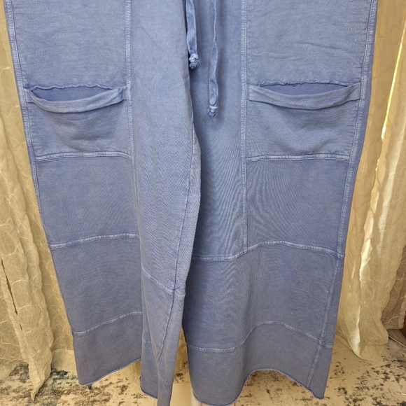 Easel Los Angeles Blue 100% Cotton Terry Knit Wide Leg Cargo Pants Boutique - Picture 5 of 9